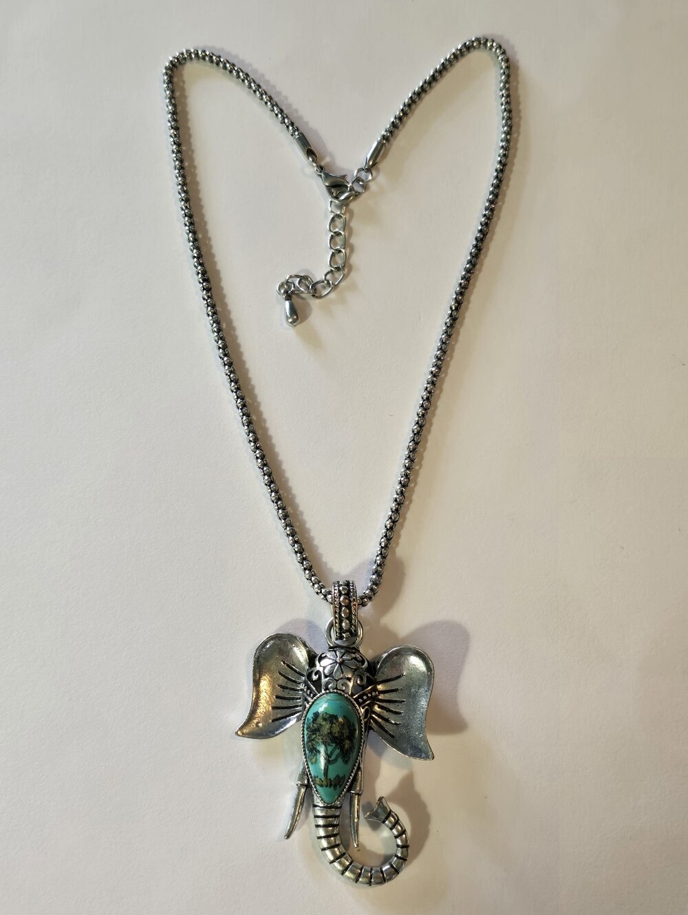 Vintage Turquoise Elephant Pendant Necklace Tribal Style Jewelry